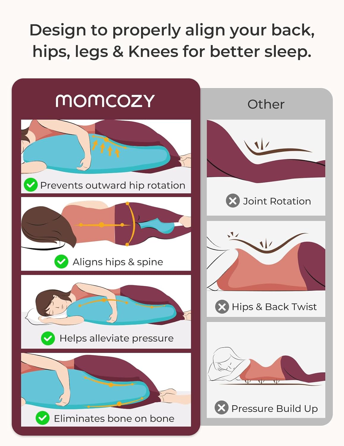 Side Sleeper J Shape Body Pillow encalife
