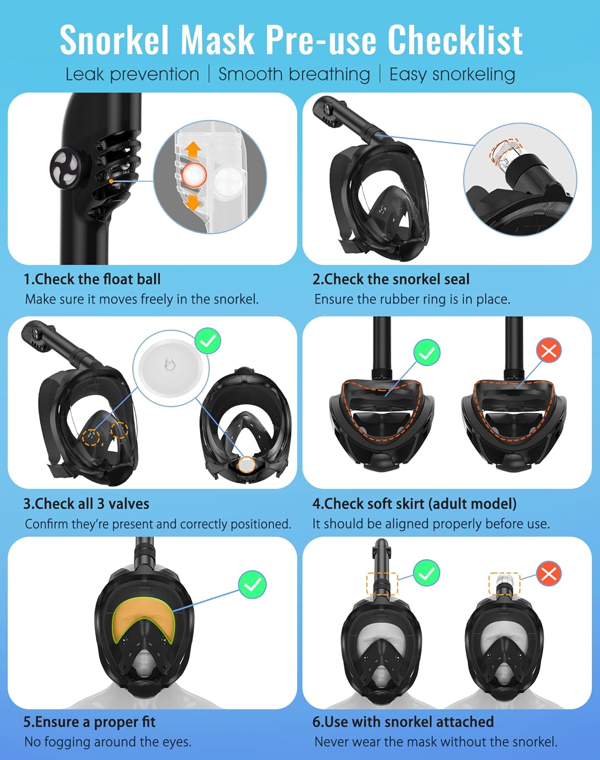 Full Face Snorkel Mask Panoramic View Camera Mount encalife