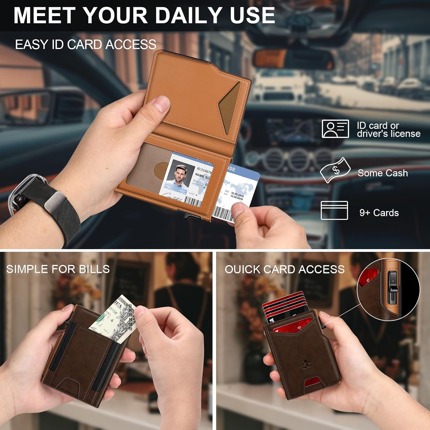 Slim Wallets for Men I Pop-Up Card Holder encalife