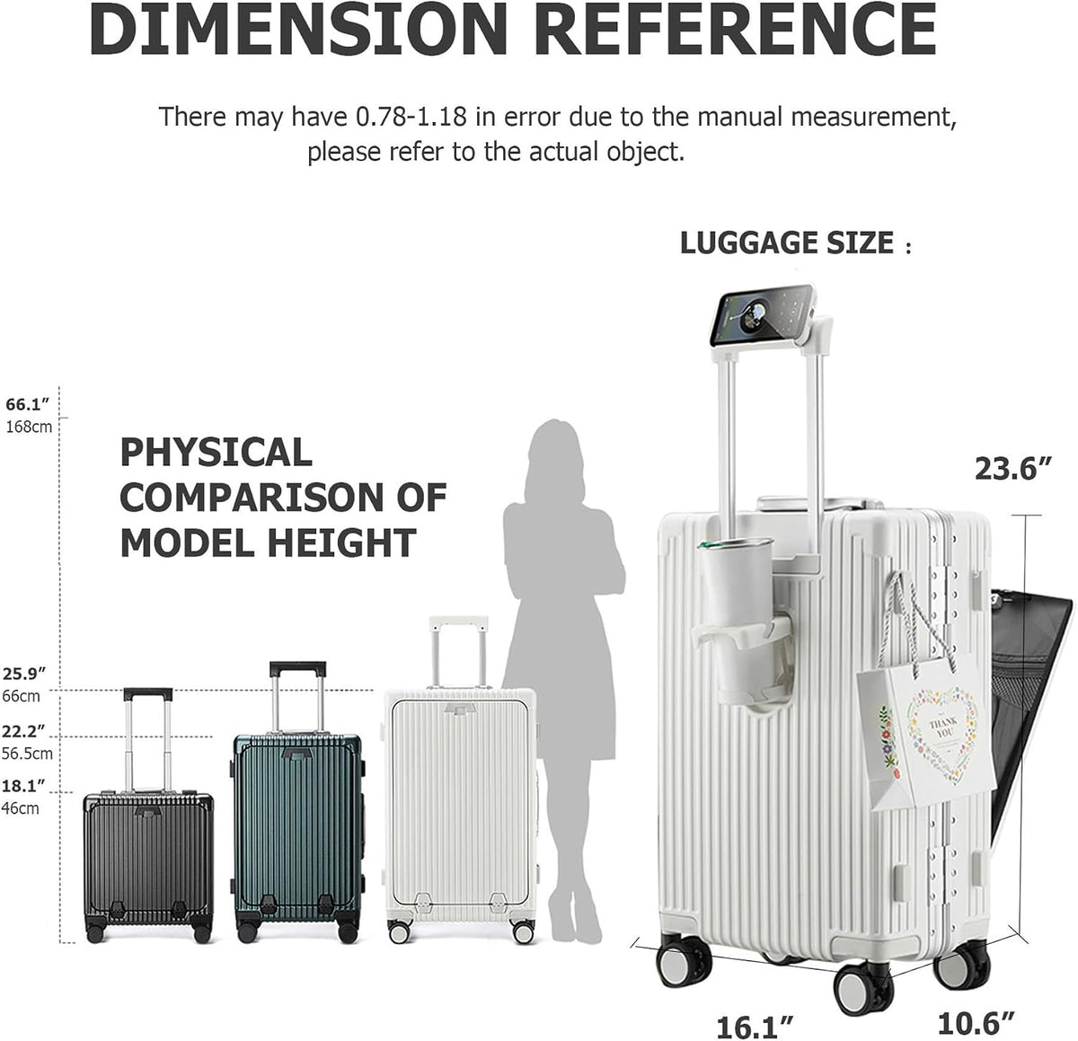 Smart Hardshell Carry-On Luggage with USB encalife