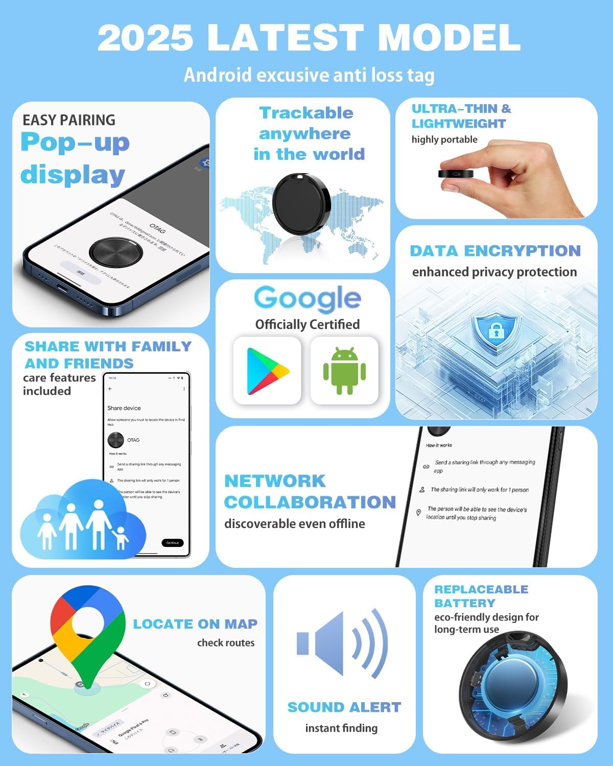 GPS Smart Tracker Tags Android Air Tag Alternative 4 Pack encalife