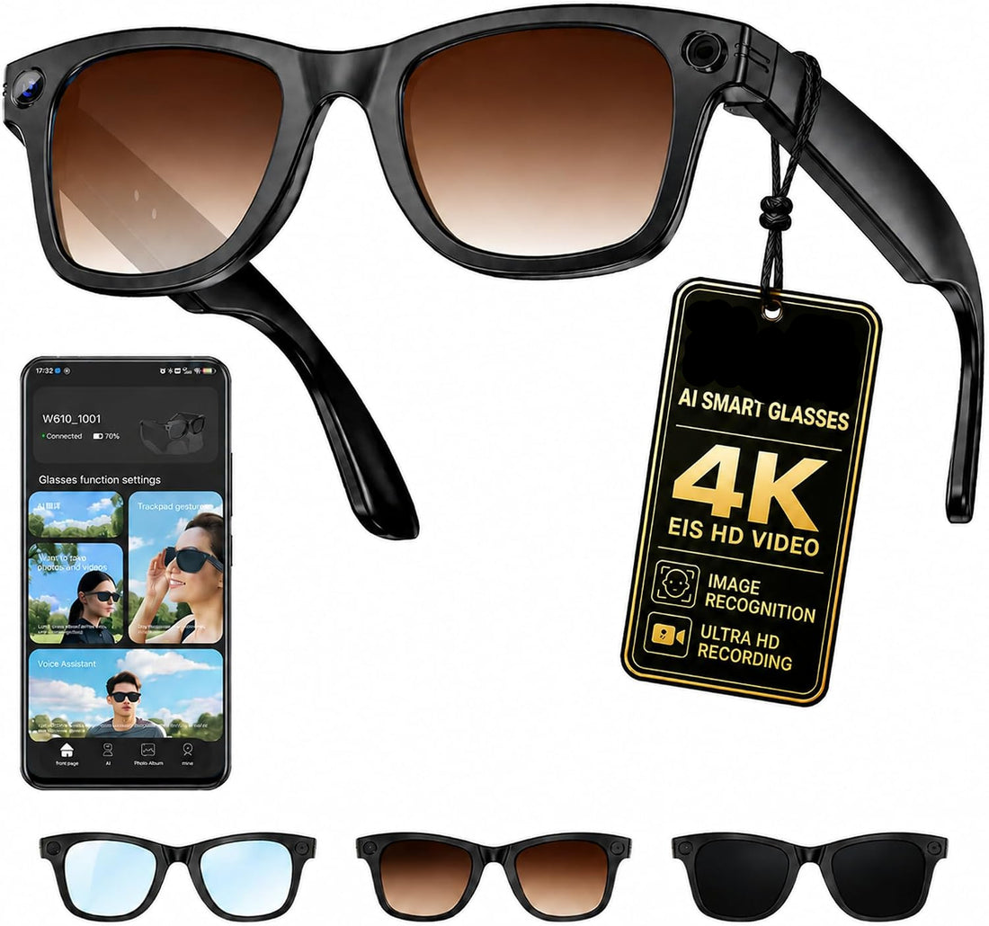 AI POV camera smart glasses with 4K recording and interchangeable lenses