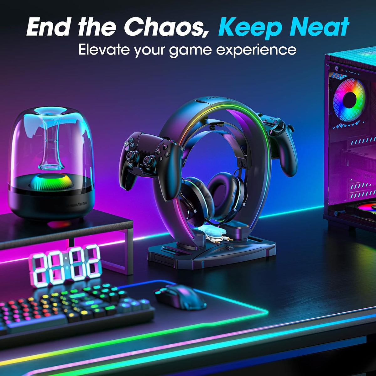 RGB Lighting Headset Controller Stand encalife