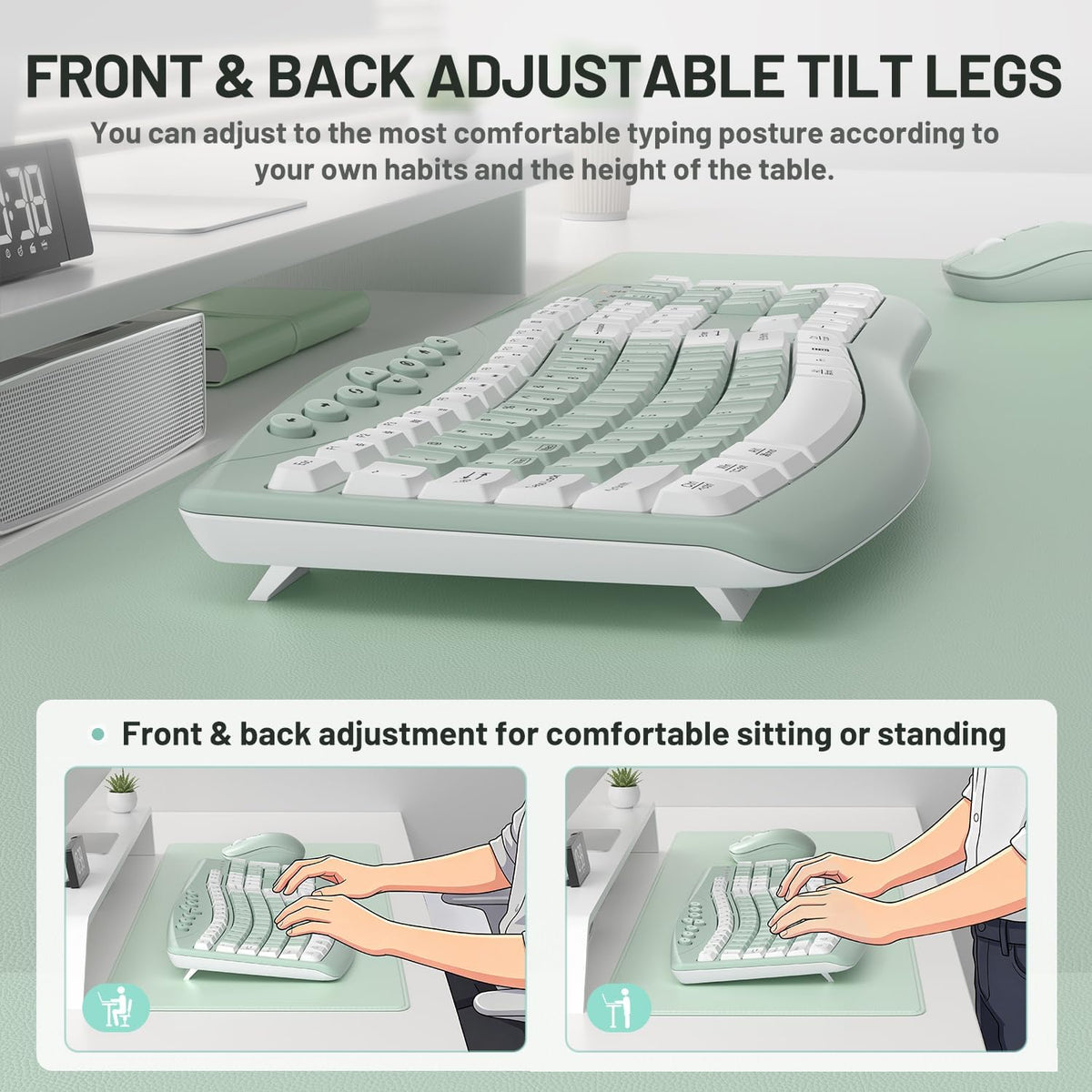 Wireless Keyboard Mouse Combo Ergonomic Gaming encalife