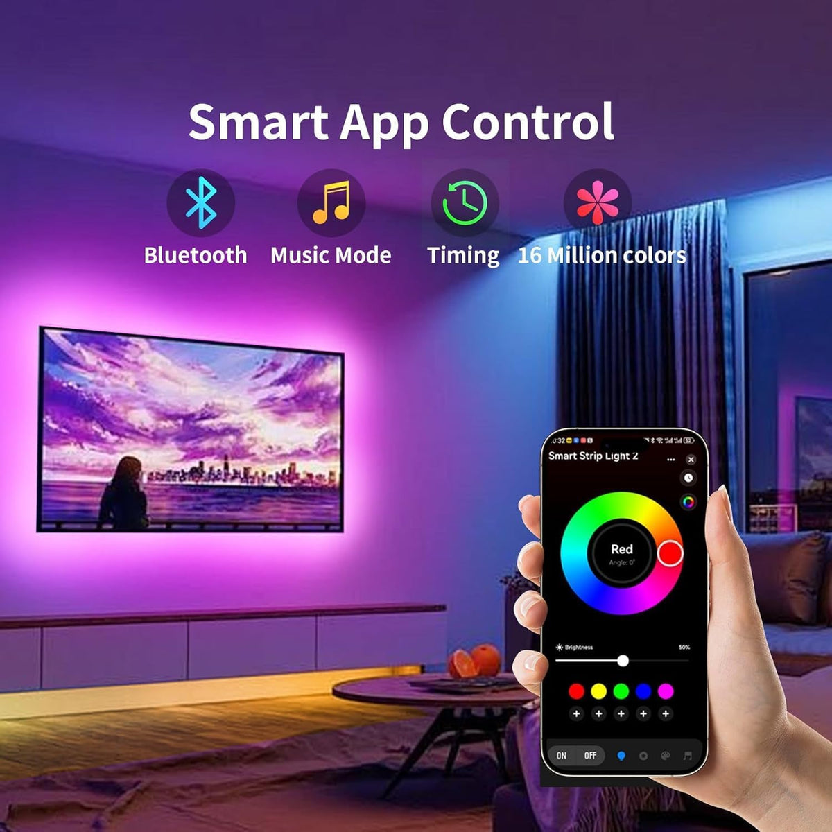 Immersive 16.5FT RGB TV Backlight With Music Sync encalife