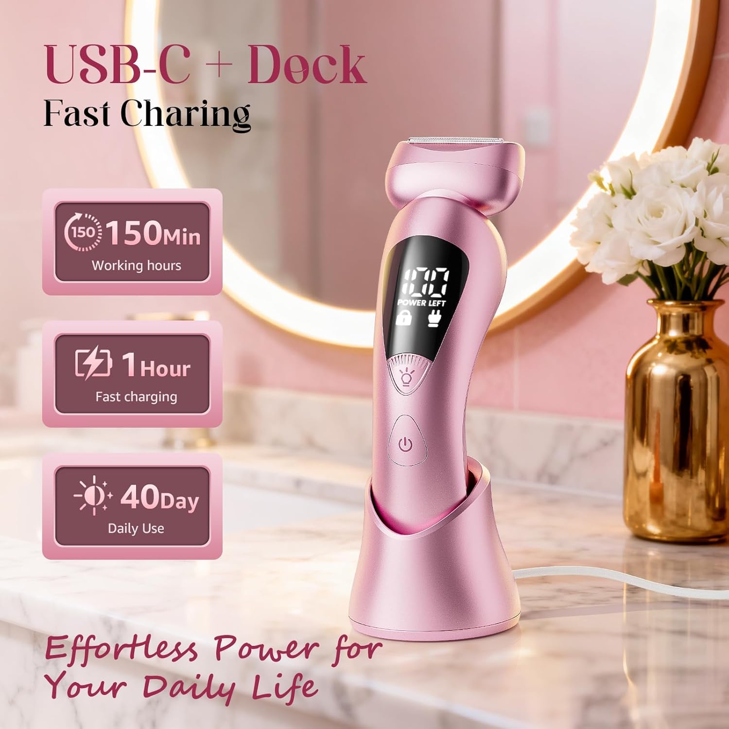 Rategist Electric Razor Women Love I Pink Trimmer encalife