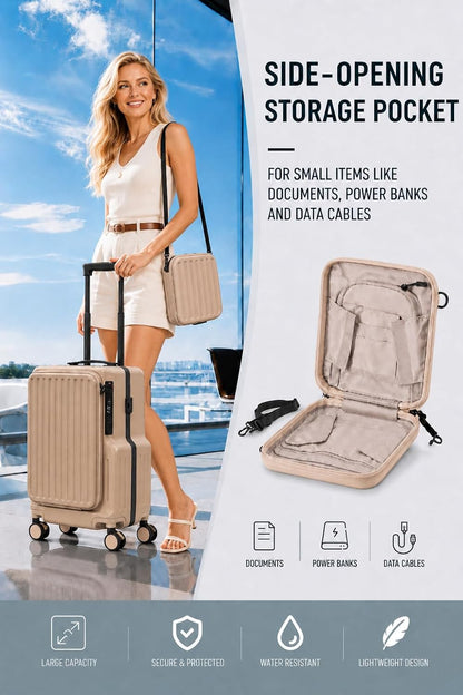 20-Inch Front-Opening Carry On luggage with Detachable Bag encalife