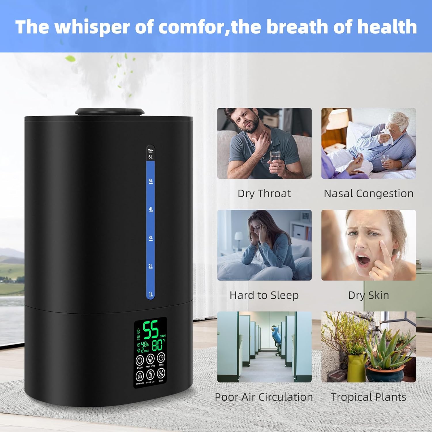 Warm & Cool Mist Humidifier | 6L Capacity | With Essential Oil Diffuser encalife