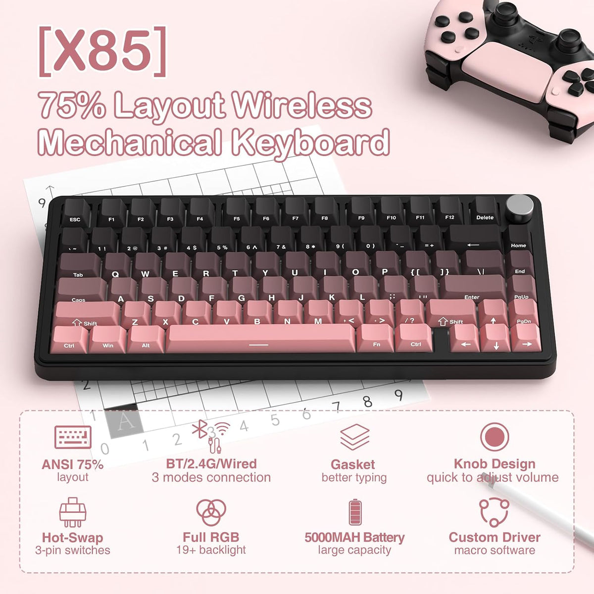 Gaming Mechanical Keyboard Wireless RGB Hot Swappable encalife