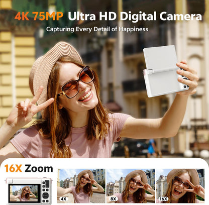 Pink 75MP 4K WiFi Vlogging Camera encalife