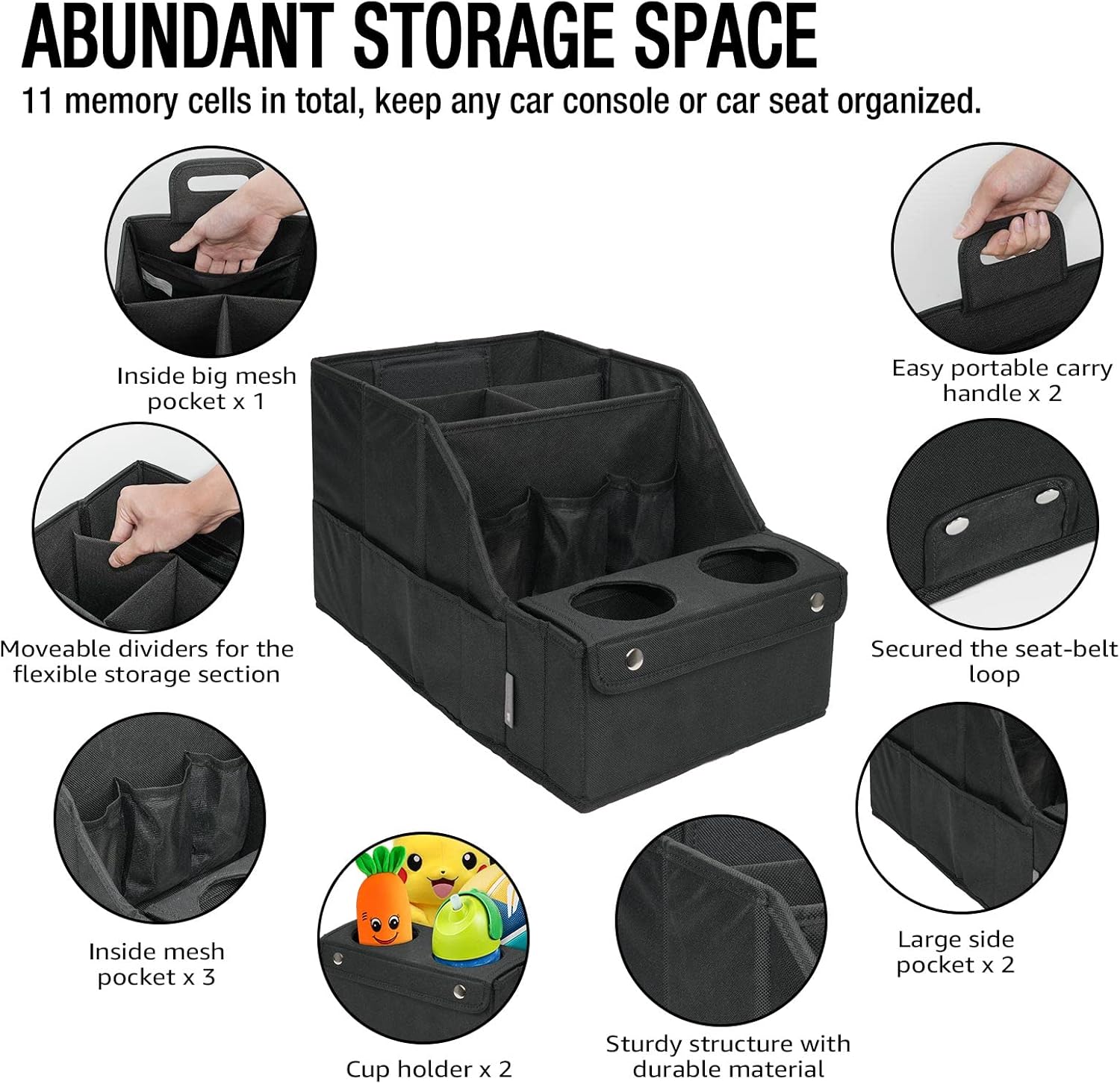 Foldable Car Seat Organizer with Cup Holders encalife