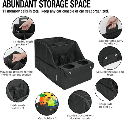 Foldable Car Seat Organizer with Cup Holders encalife