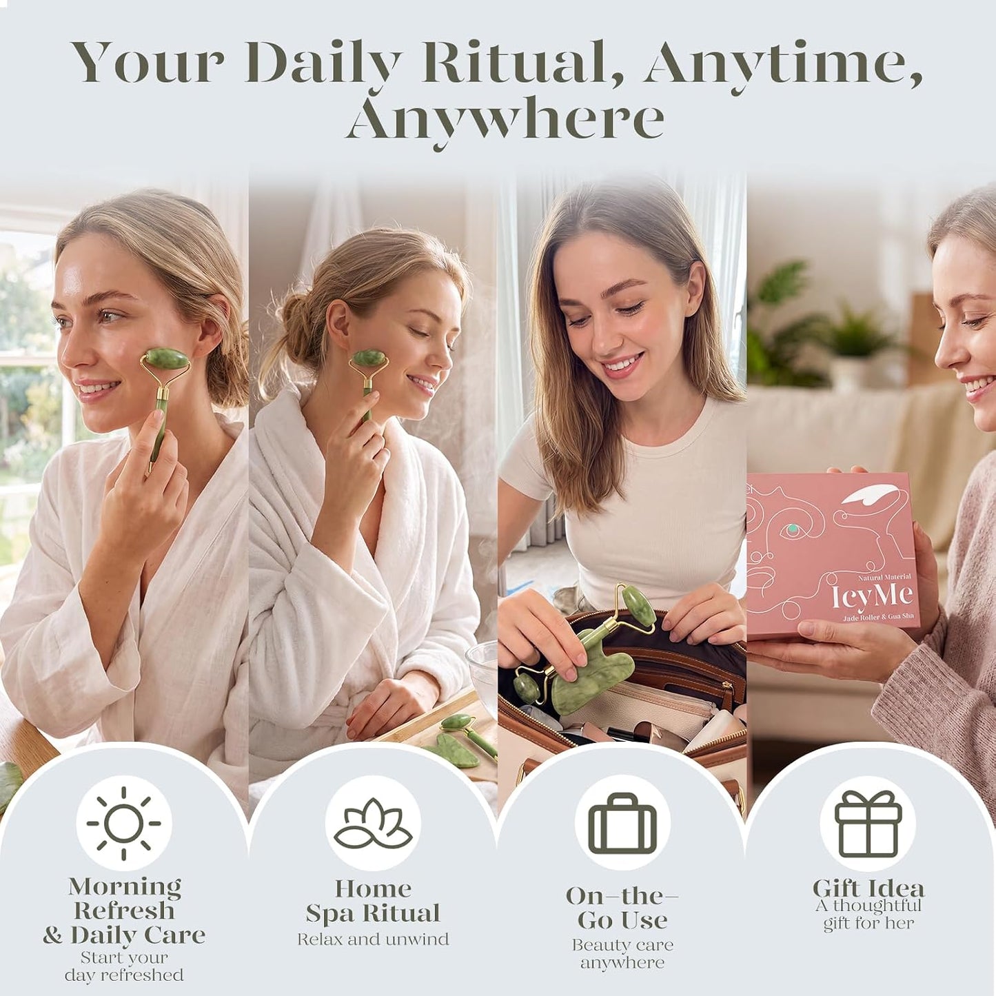 Jade Roller Gua Sha Facial Massage Beauty Set encalife