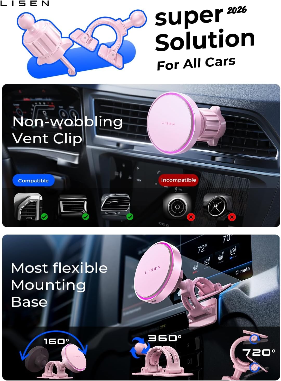 Magnetic MagSafe Car Phone Mount Charger 15W encalife