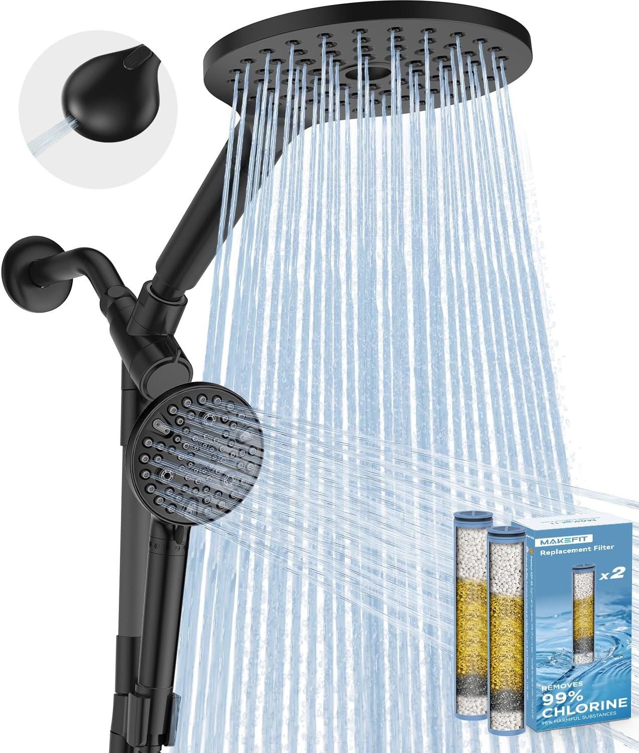 MakeFit Dual Filtered I Shower Head Combo encalife