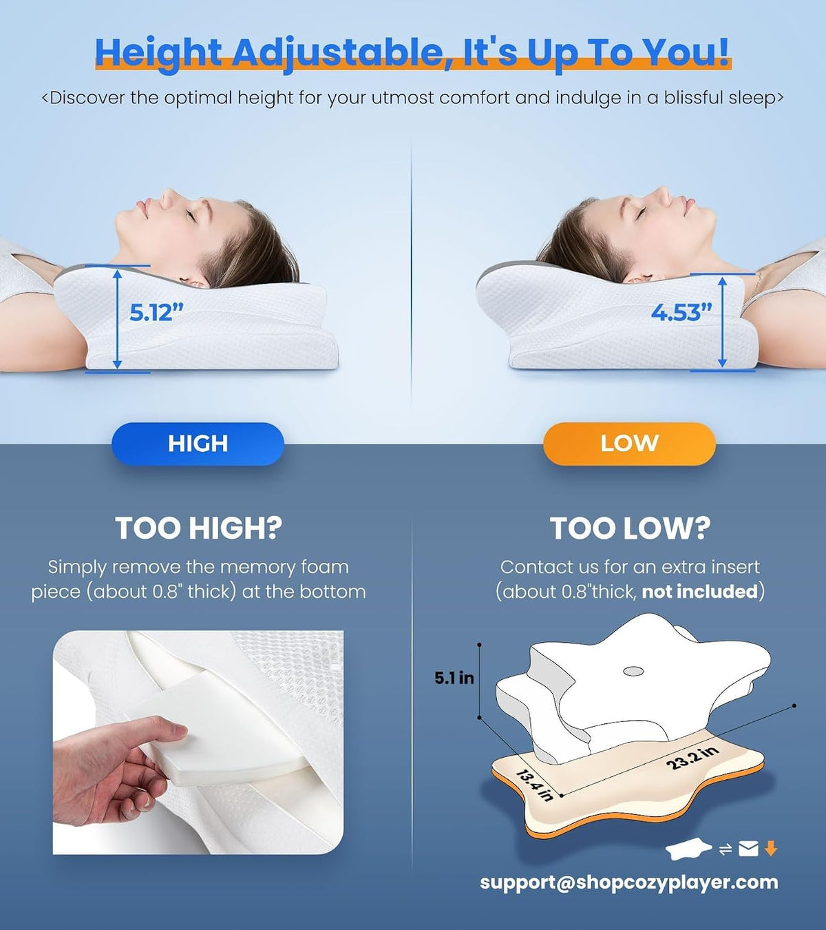 Side Sleeper Cervical Memory Foam Pillow encalife