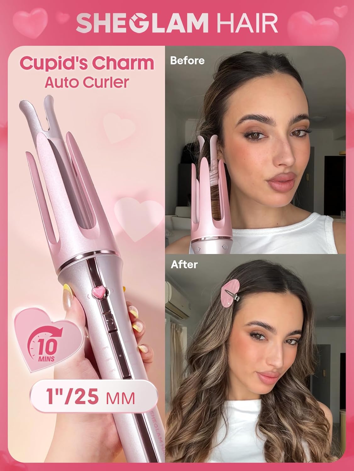 Pink Automatic Curling Iron | SHEGLAM Gift Hair Curler encalife