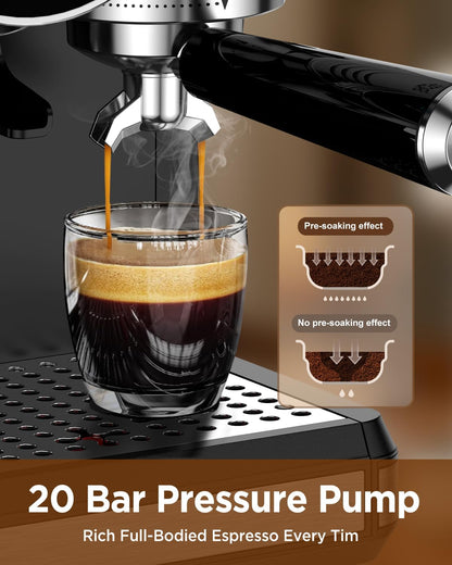 20 Bar Espresso Machine with Grinder &amp; Milk Frother encalife