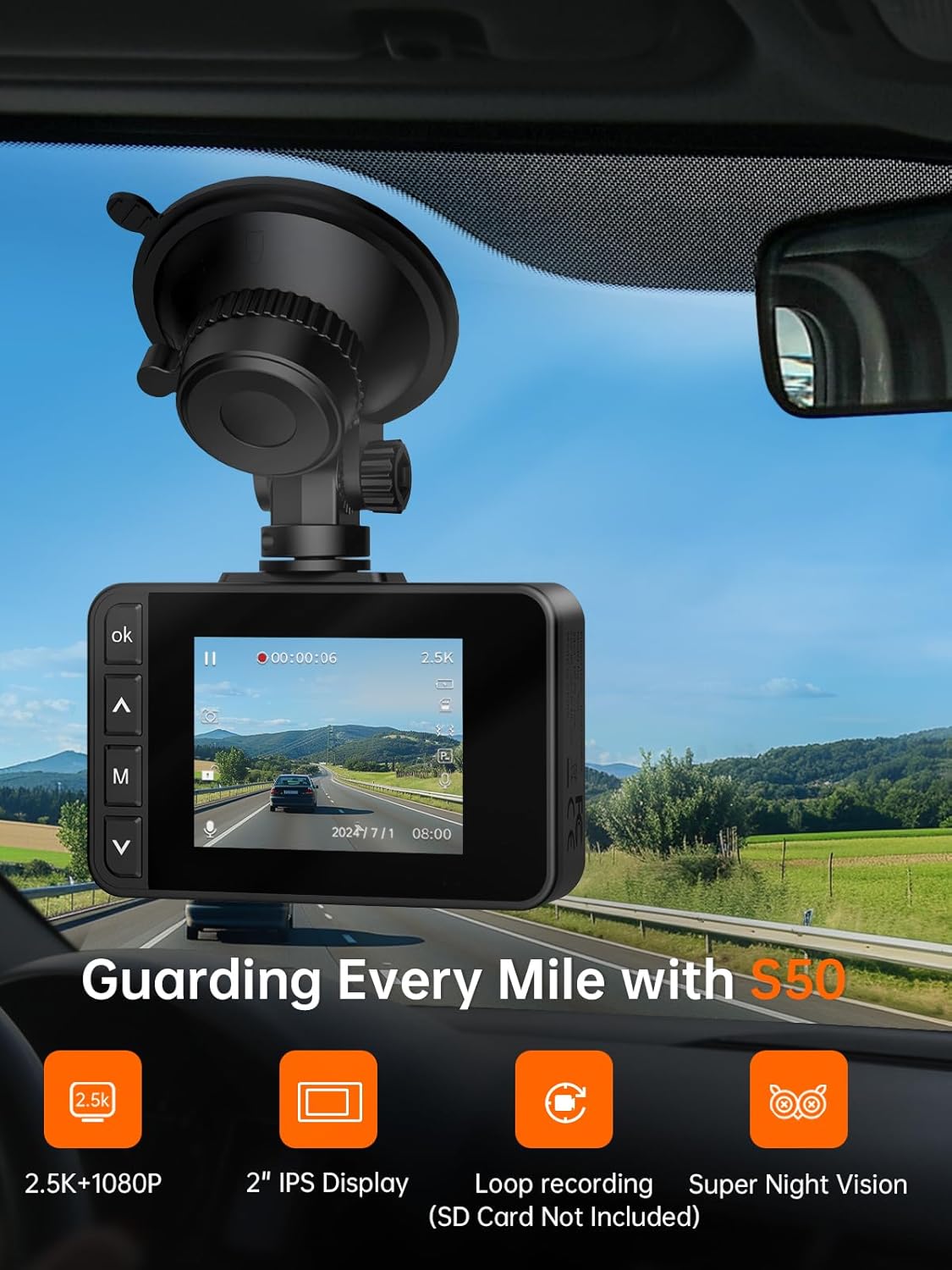 2.5K Front and Rear Dash Cam for Cars I Night Vision encalife