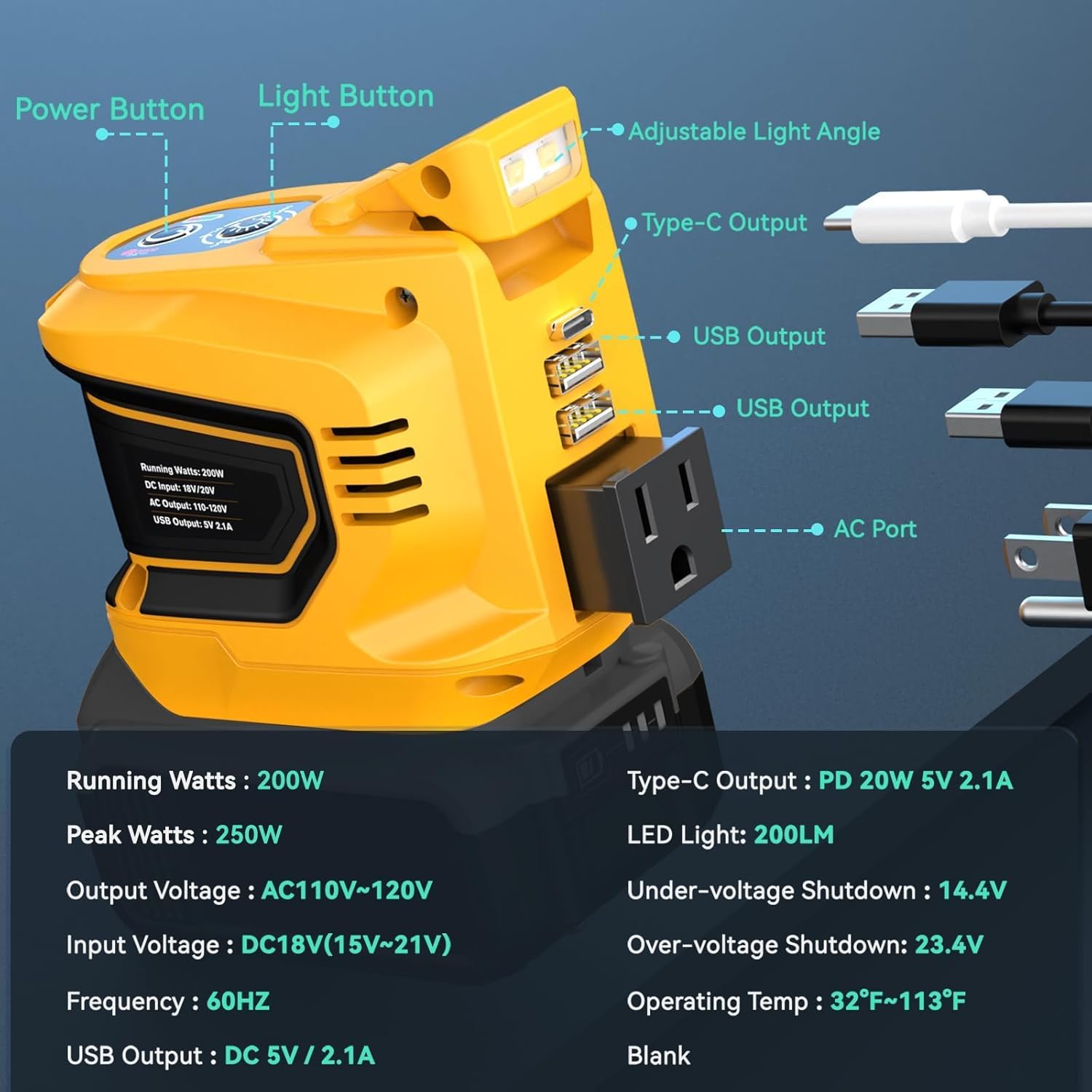200W Power Inverter DeWalt Battery Portable encalife