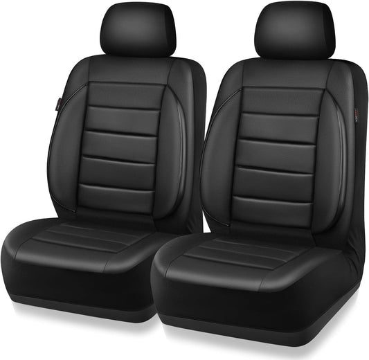 Modern car interior with stylish black front seat covers