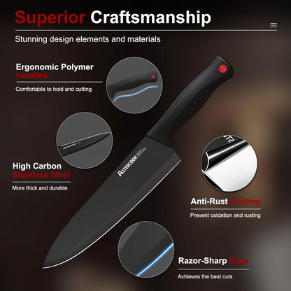 15-Piece Kitchen Knife Set with Block – German Steel, Built-in Sharpener encalife