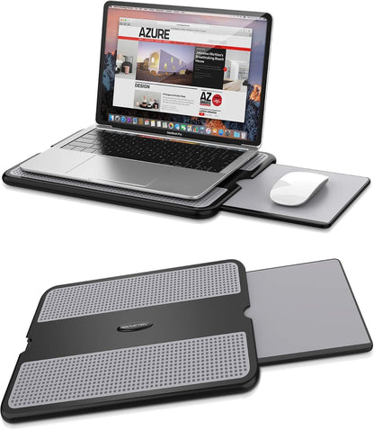 Portable laptop lap desk with retractable left right mouse tray