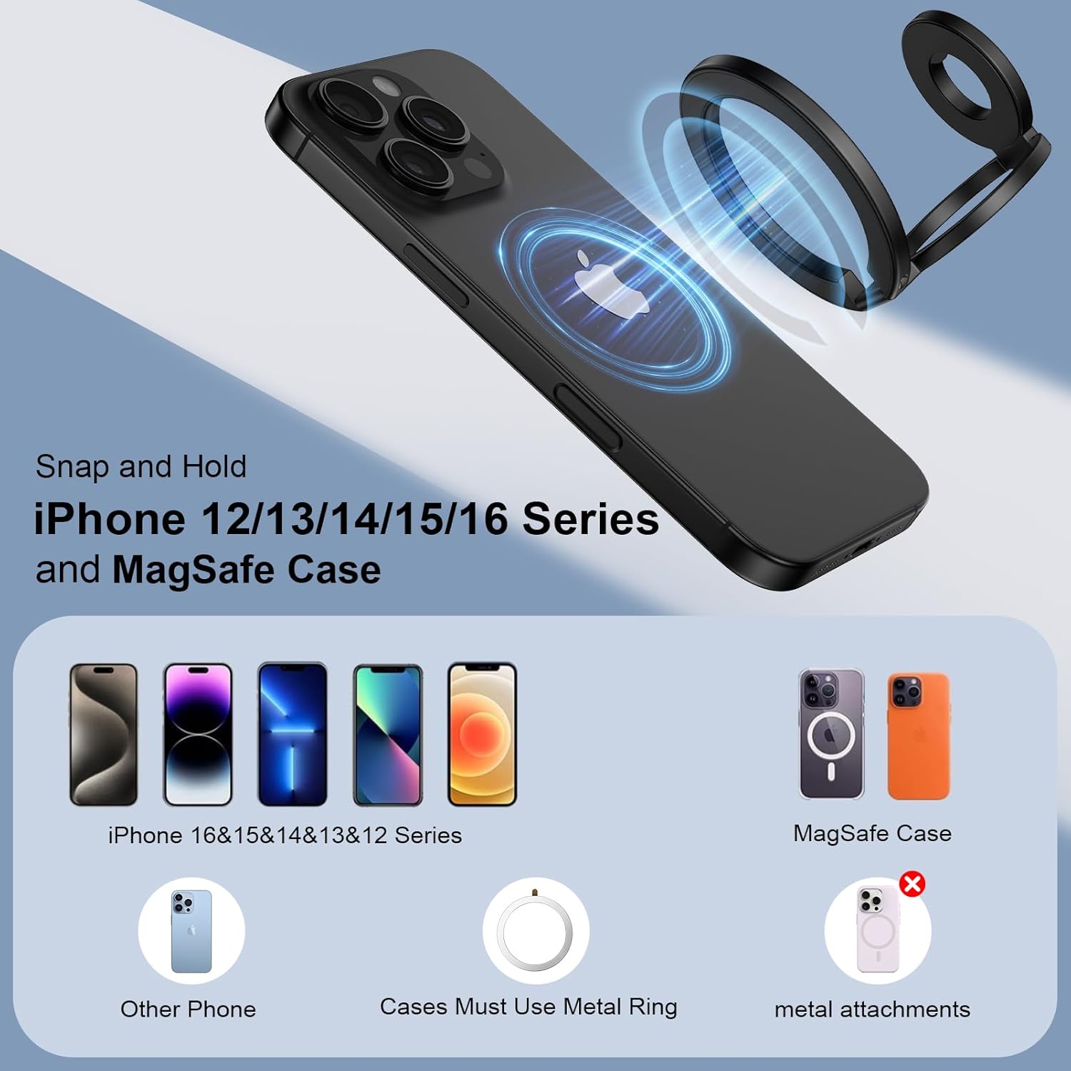 Secure MagSafe-Compatible Magnetic Phone Ring Grip Stand encalife