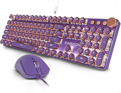 Gaming Typewriter Keyboard Mouse Combo RGB Retro encalife