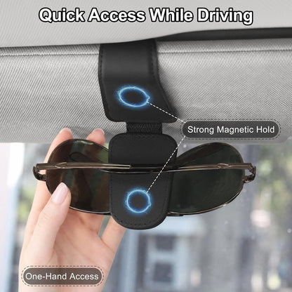 Magnetic Leather Sunglass Holder for Car Visor encalife