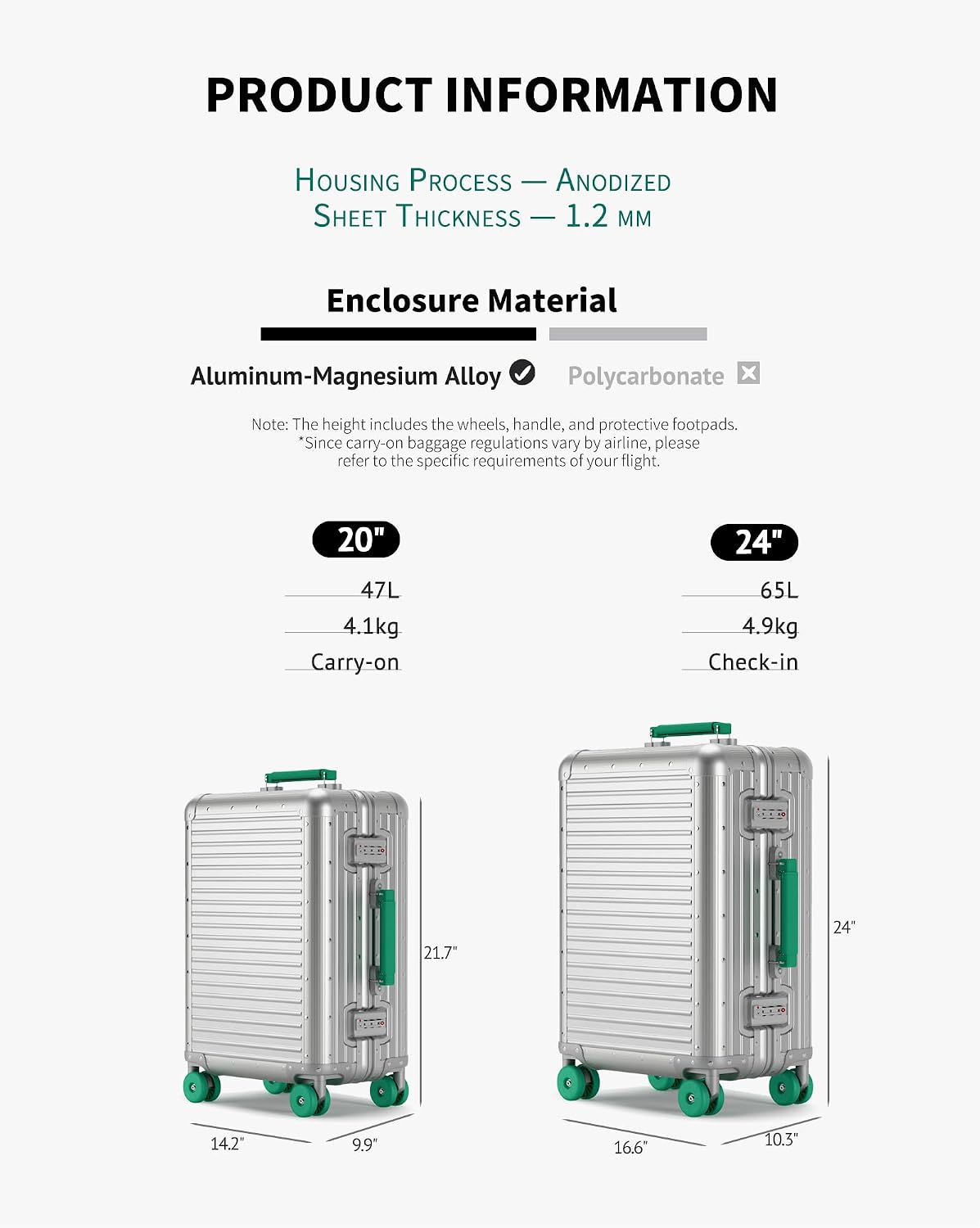 Aluminum Frame Zipperless Carry On Luggage encalife