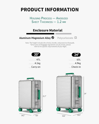 Aluminum Frame Zipperless Carry On Luggage encalife