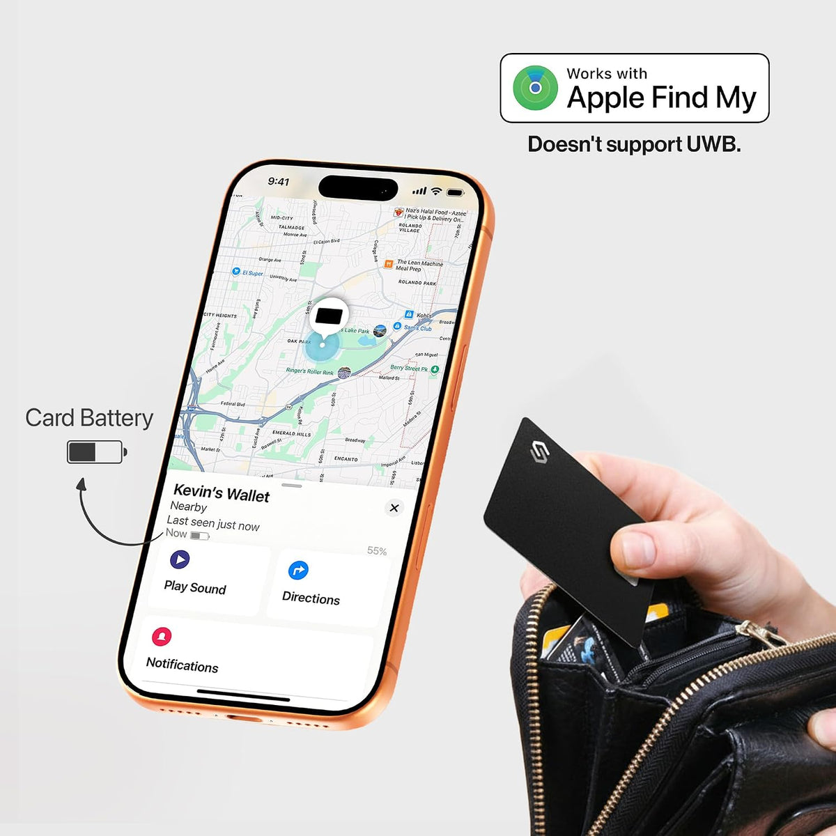 Ultra-Slim Wallet Tracker Card for Apple Users encalife