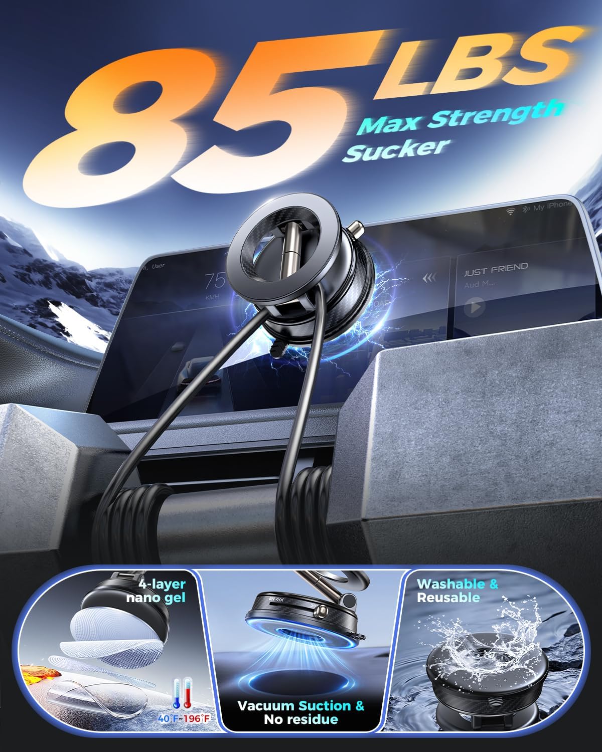 Magnetic MagSafe Car Phone Mount Vacuum Suction encalife
