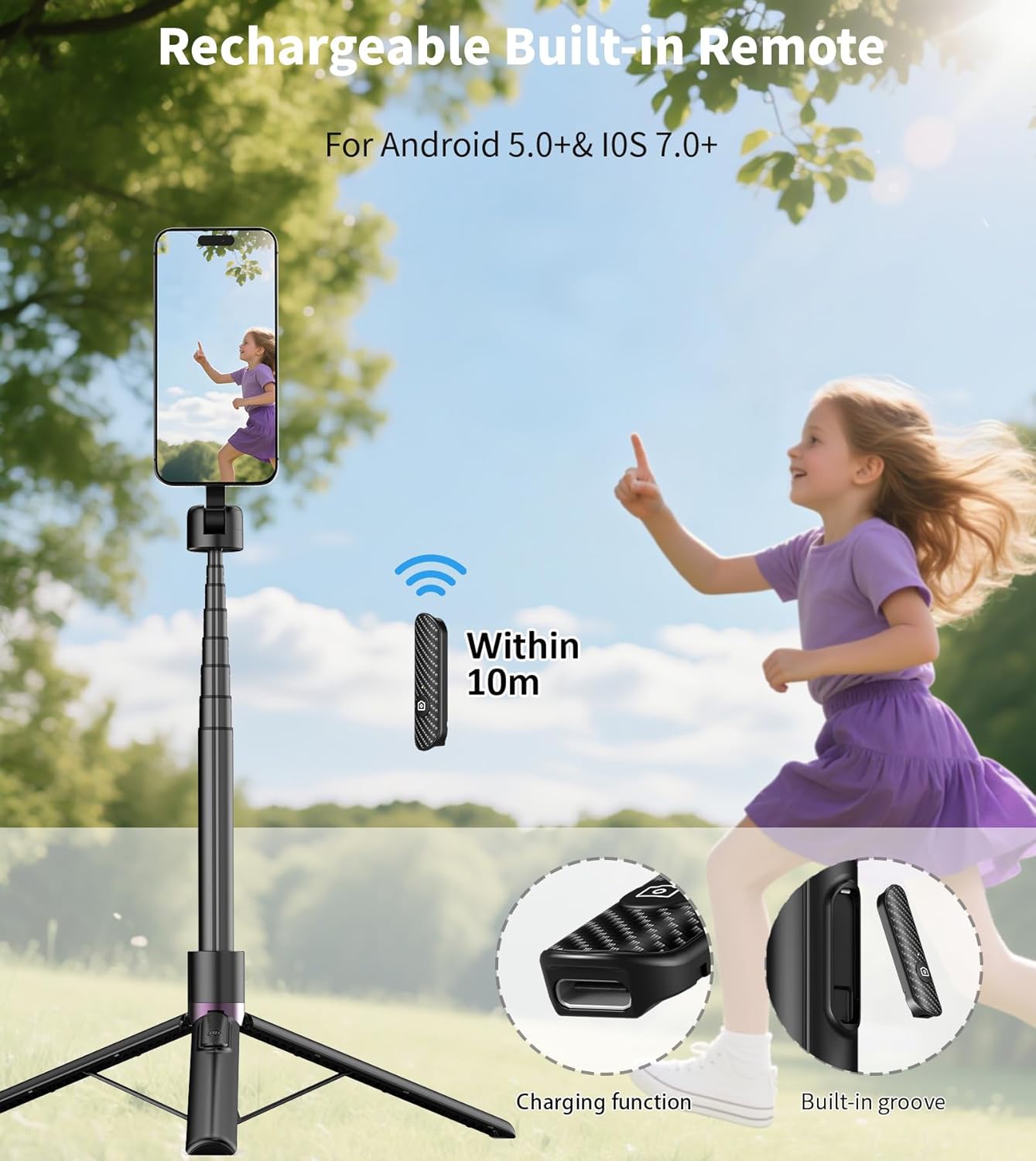 68-Inch Magnetic Selfie Tripod With Rechargeable Remote encalife