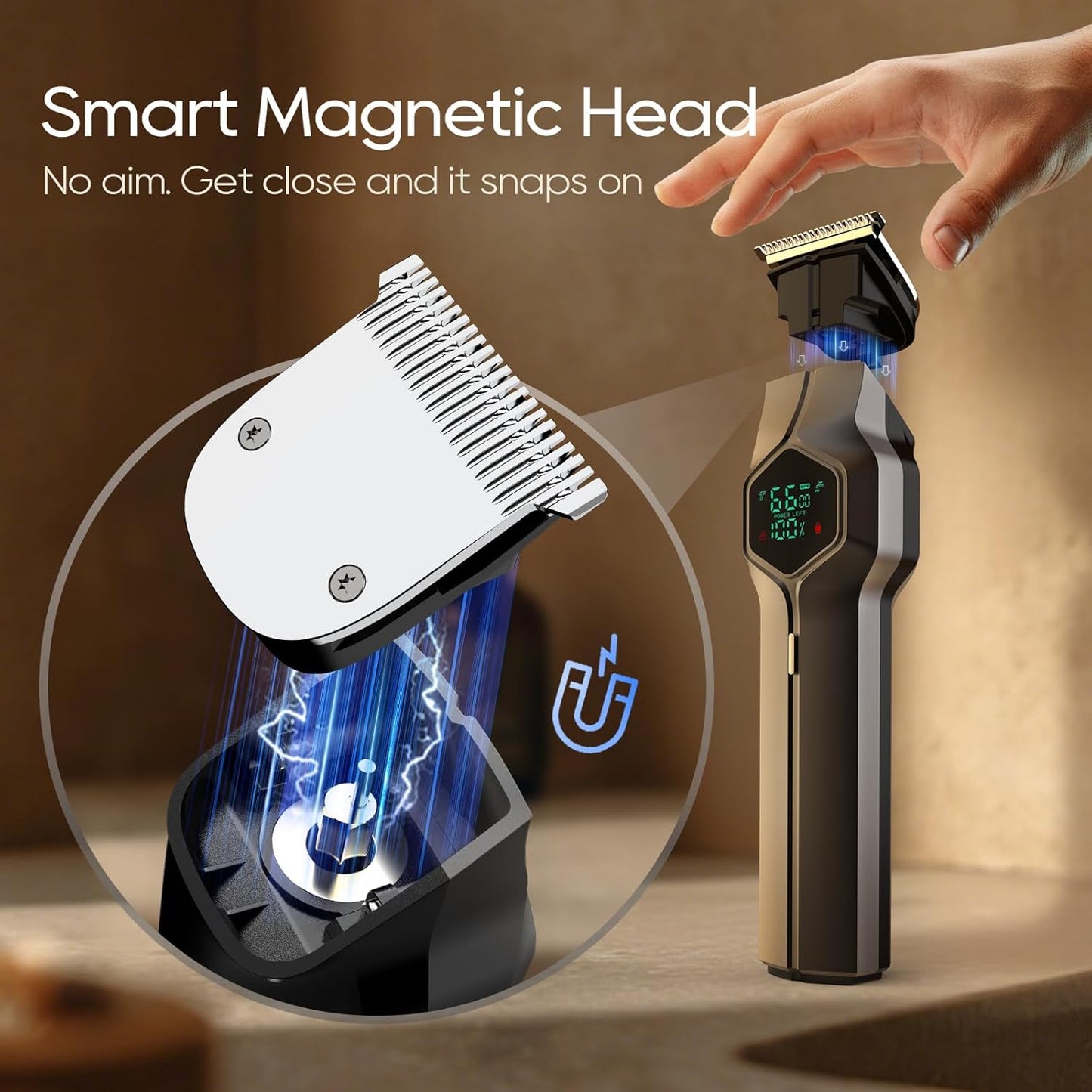 Magnetic Beard Trimmer with Waterproof Grooming Kit encalife