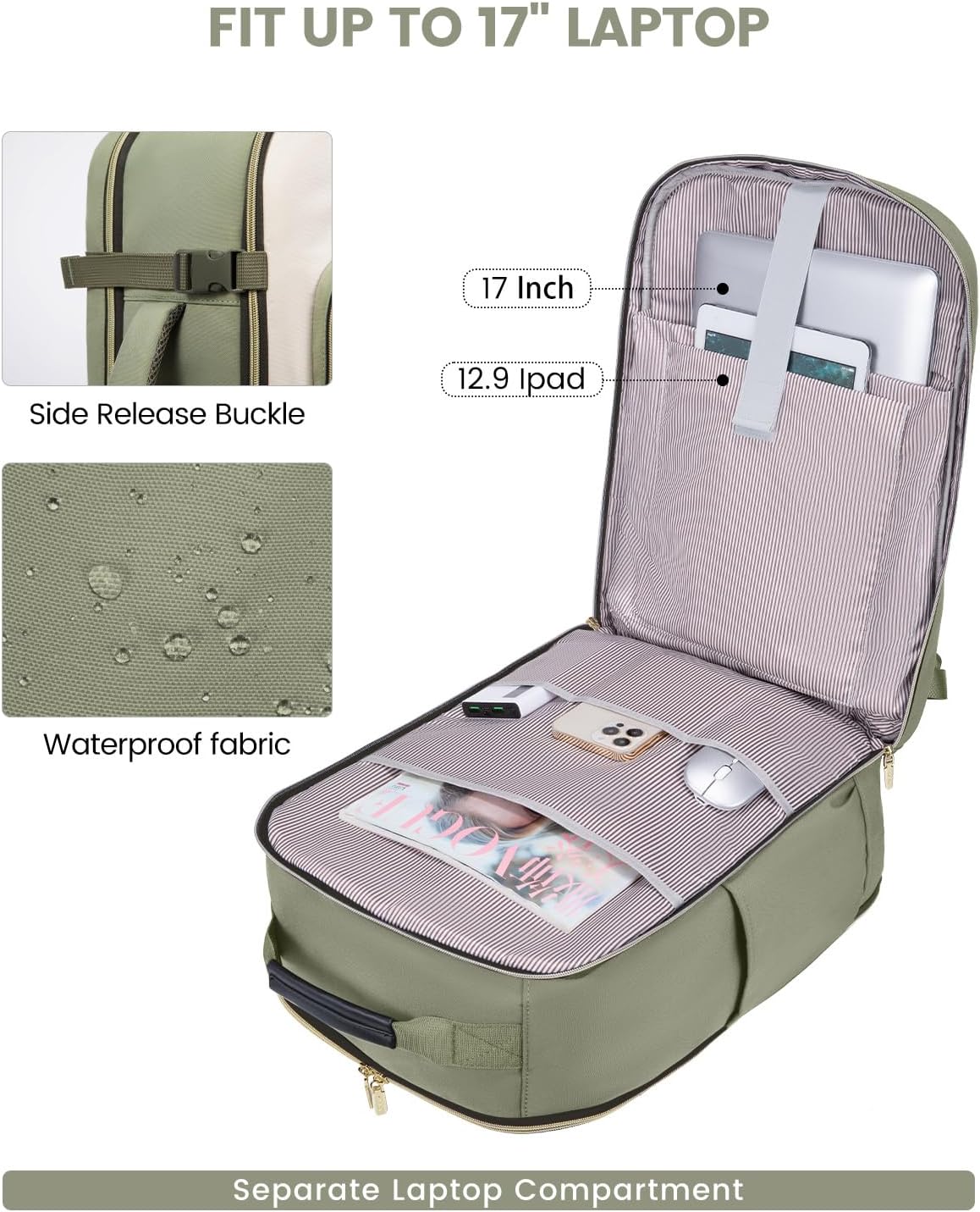 40L Airline Approved Travel Backpack encalife