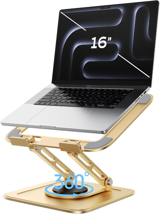 EncaLife rotating laptop stand with 360 degree swivel base adjustable ergonomic laptop riser for desk workspace