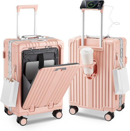 Aluminum Frame Carry On Luggage with USB Charging encalife