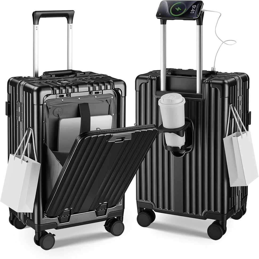 Aluminum Frame Carry On Luggage with USB Charging encalife