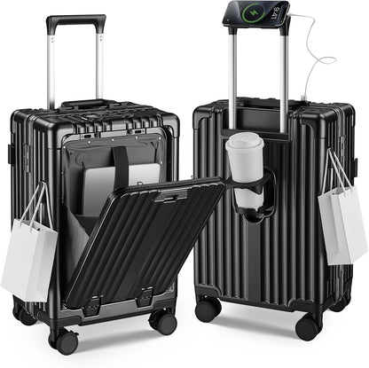 Aluminum Frame Carry On Luggage with USB Charging encalife