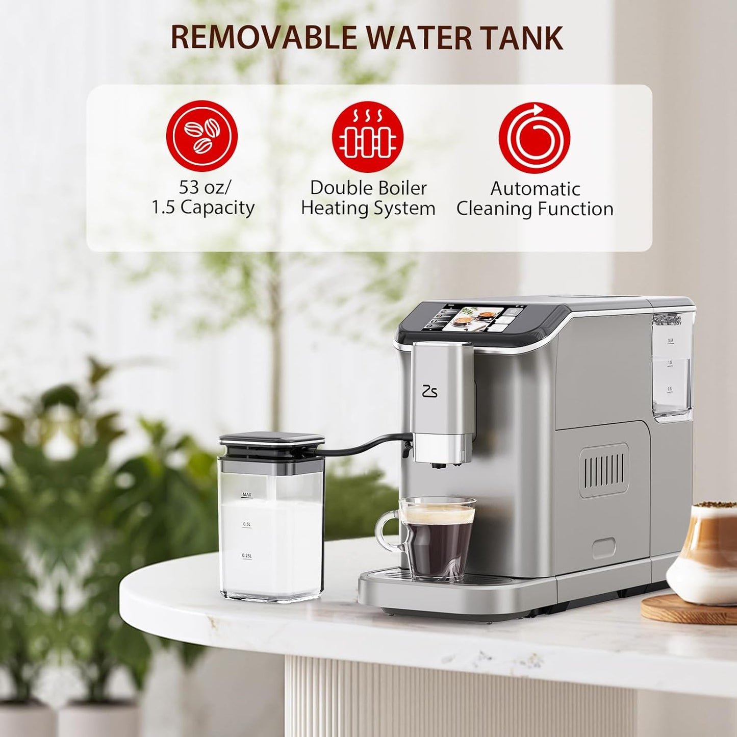 Automatic Espresso Maker with Grinder & Milk Frother encalife
