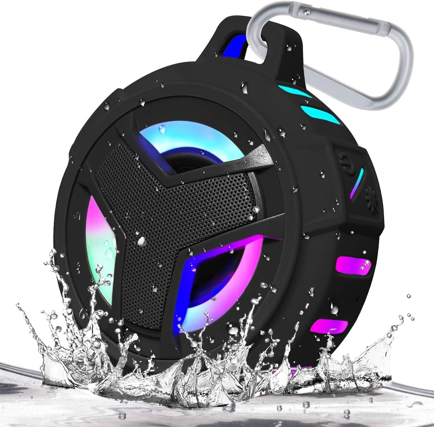 Floating waterproof Bluetooth speaker with LED lights for shower pool beach hiking and outdoor use