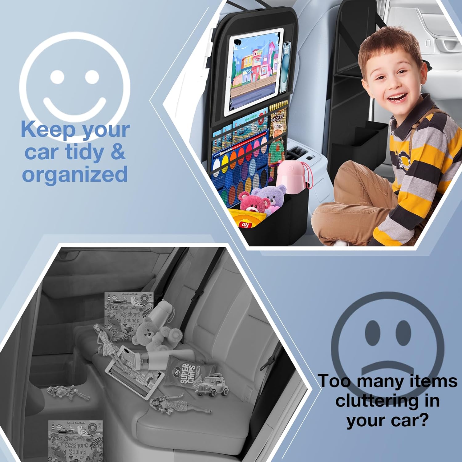 Foldable Tray Car Backseat Organizer with Tablet encalife