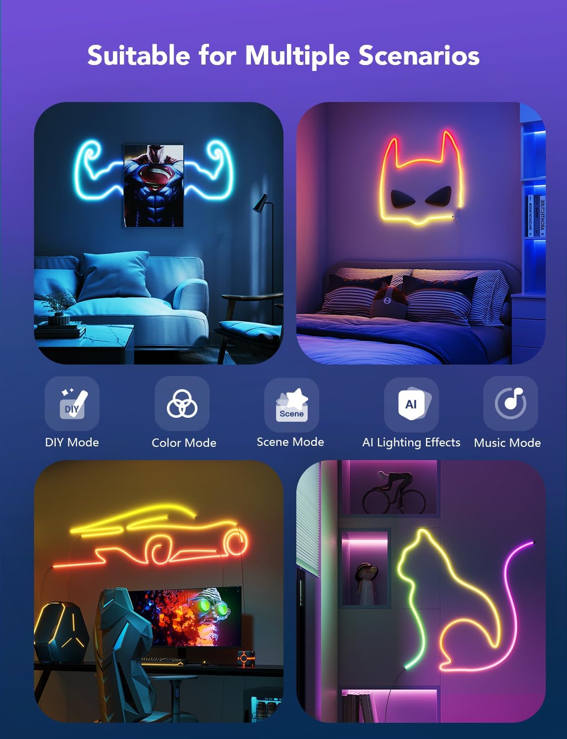 RGB Lighting Neon Rope Light 16.4ft encalife