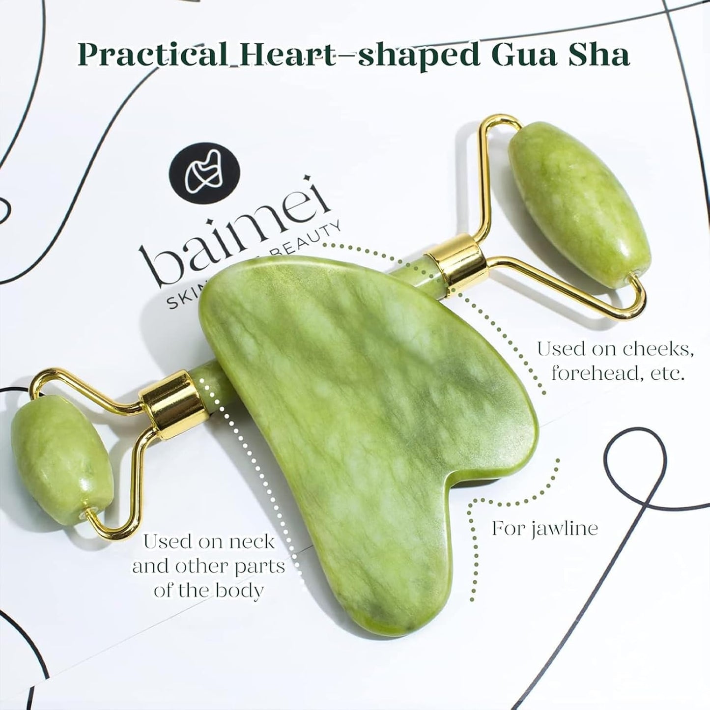 Jade Roller Gua Sha Facial Massage Beauty Set encalife