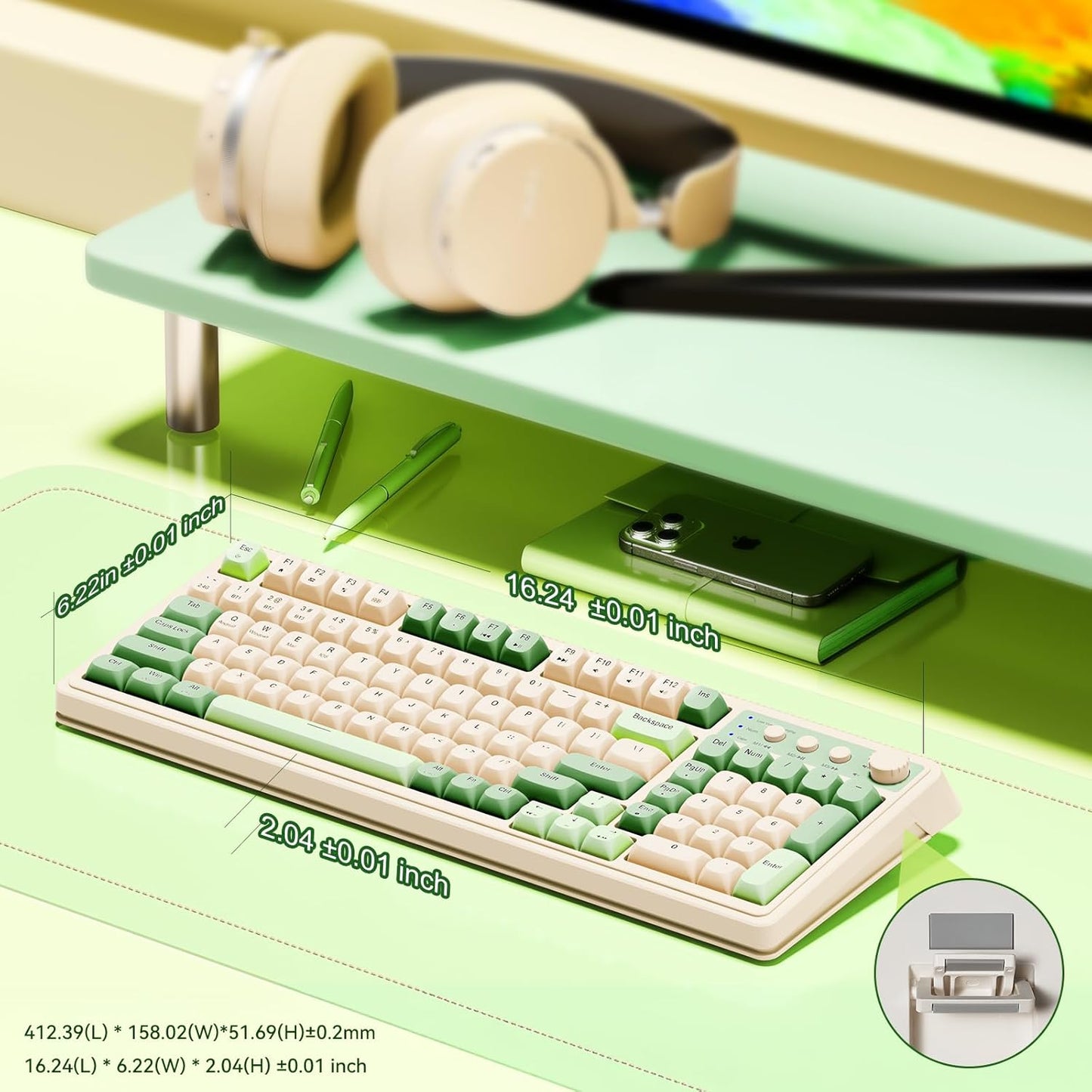AULA S99 Wireless RGB Gaming Keyboard I Green encalife