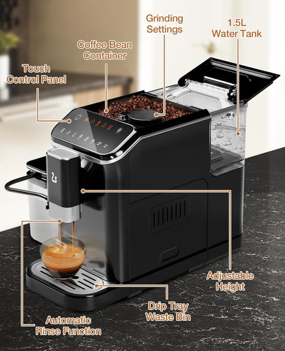 20 Bar Espresso Machine with Grinder &amp; Frother encalife