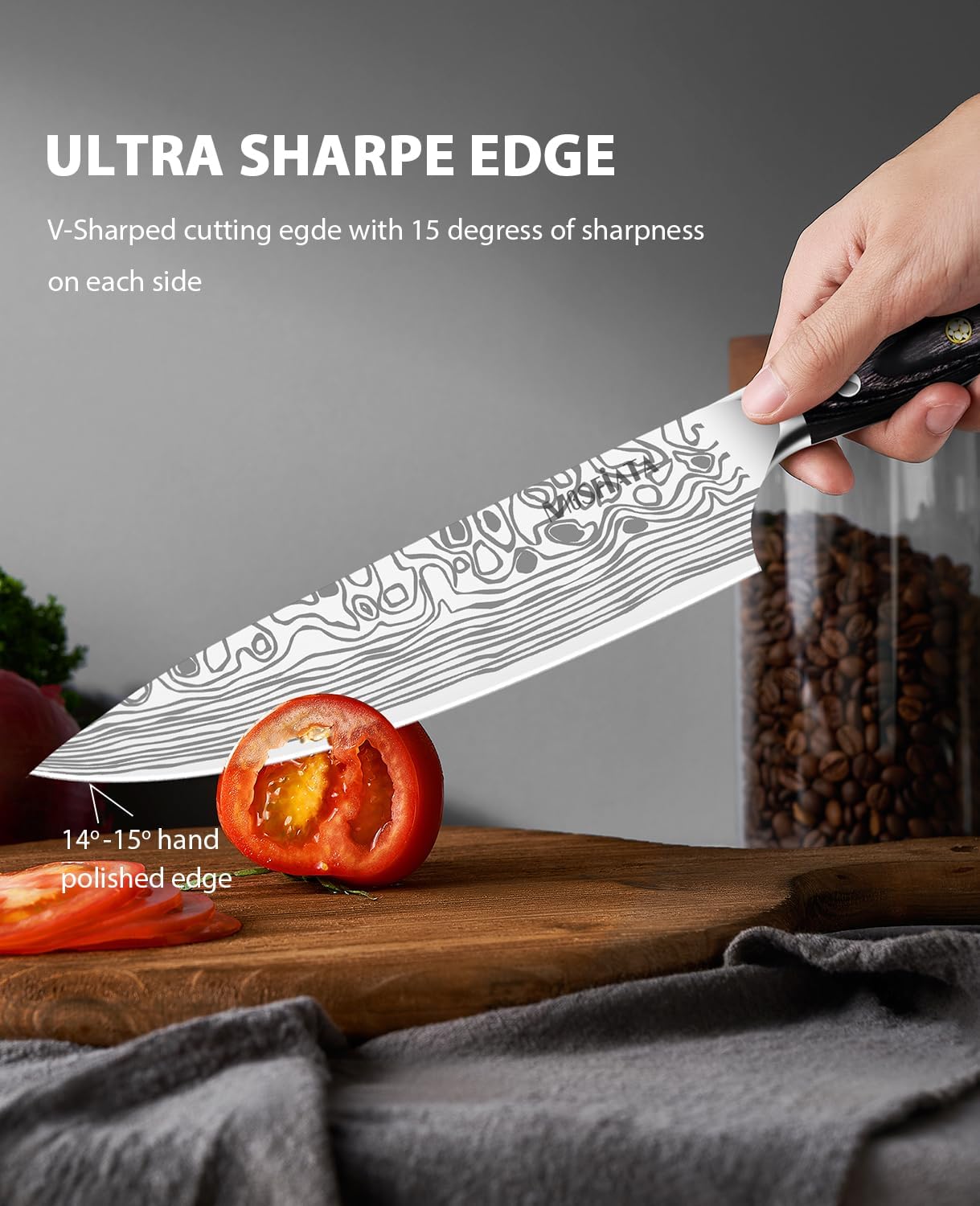 8” Professional Chef Knife – German High Carbon Steel, Razor Sharp encalife