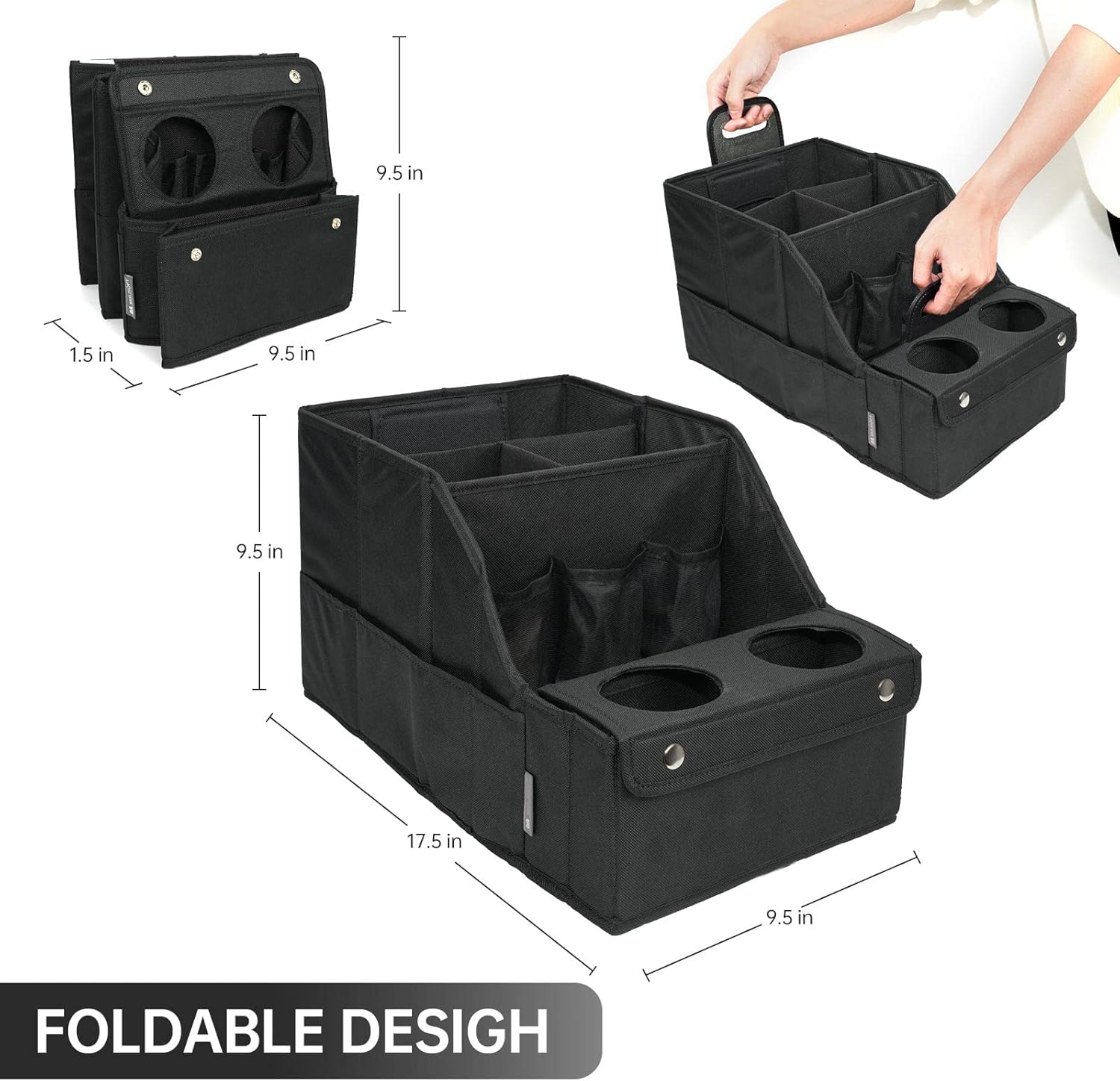 Foldable Car Seat Organizer with Cup Holders encalife